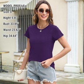 Elesomo Women's Tshirts Shirts Casual Short Sleeve Crewneck T-Shirts Basic Tee Top, Purple M