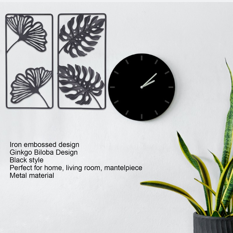 2pcs Leaf Statue Black Style Embossed Design Metal Material Decorative