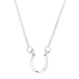 Sterling Silver Rhodium Plated Good Luck Symbol Simple Tiny Horseshoe with Polished Necklace