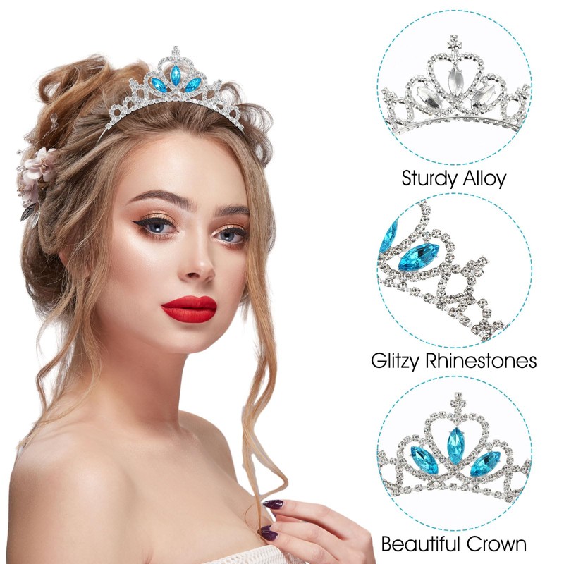 Abeillo Pack of 2 Girls Rhinestone Crown, Princess Tiara Crown,
