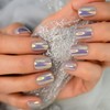 iMABC Silver Metallic Mirror Punk Style Fake Nails Short Squoval