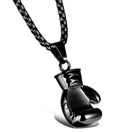 Hamoery Men Women Punk Stainless Steel Black Boxing Glove Chain Pendant Necklace(Black(Men))