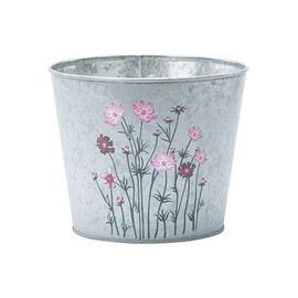 Napco Imports Indoor Outdoor Flower Pot Cover Container Basket 6 x 7 Inch Metal Pink Flowers
