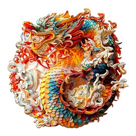 Wooden Puzzles for Adults, Wooden Jigsaw Puzzles for Adults, Dragon Puzzle-3D Chinese Dragon-1 Unique Shaped Wood Puzzles Adult, Creative Birthday Gifts for Friends Family Game (13.4 * 13.3in 300pcs)