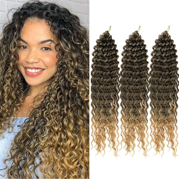 22 Inch Ocean Wave Crochet Hair 3 Packs Wave Deep Twist Braiding Hair Curly Crochet Hair Deep Ripple Crochet Synthetic Braids Hair Extensions for Black Women (22 Inches, T27)