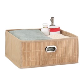 Relaxdays 10034146_126 Storage Basket Bamboo Bathroom Basket Square Fabric Shelf Basket Flat HBT 14 x 31 x 31 cm Foldable, Natural