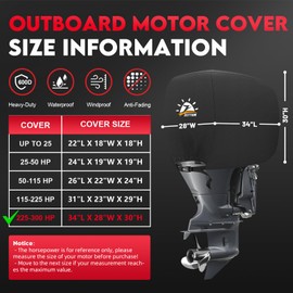 Zettum Outboard Motor Cover, 600D Boat Motor Cover Waterproof & Heavy Duty, Fade-Resistant Boat Engine Cover - Fit for Motor 225-300 HP, Black