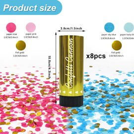 8 PCS Gender Reveal Confetti Cannon Pink or Blue Confetti Baby Girl or Boy Gender Reveal Party Poppers Party Cannon