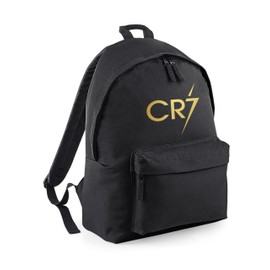 Inspired CR7 Football Sports Junior Backpack, with Gold Logo, Classic Design Great Footballer Kids GIft (Black)
