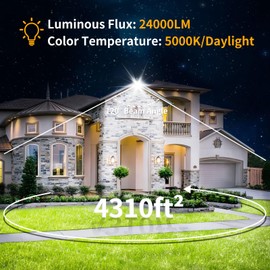 200W LED Flood Light Outdoor with 6ft Plug, 24000LM Brighter Exterior Security Lights, 5000K Daylight LED Work Light, IP66 Waterproof for Yard, Garage, Stadium, Lawn, 2 Pack