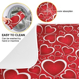 ALAZA Valentines Day Red Hearts Dish Drying Mat for Kitchen Counter Absorbent Microfiber Large Drying Pad Dish mats for Kitchen Countertops 18 x 24 Inch