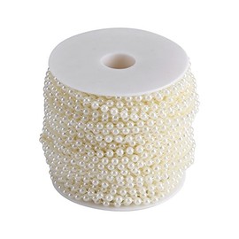 Aramox - Cadena de lino de perlas redondas de 30 m, rollo de 5 mm, perlas artificiales, adornos de bricolaje, cortinas, bodas, eventos, festivales, decoración de fiesta, Beige, 1