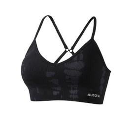AUROLA Serpent Seamless Sports Bras for Women,Backless Padded Strappy Workout Gym Yoga Crop Tops,Black,M