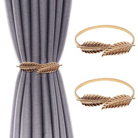 Curtain Tiebacks Aluminum Alloy Spring Design Curtain Ties Carving Design Curtain Holdback Curtain Holders for Drapes Thin or Thick Curtain Modern Simple Style Curtain Hooks Decorative(Gold Leaf 2)