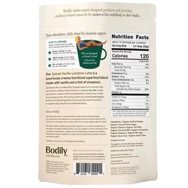 Bodily Organic Vegan Lactation Latte Powder – Breastfeeding Support, Boost Milk Supply, Spiced Vanilla Flavor, 14.67oz, Vegan & Organic