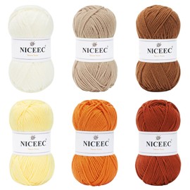 NICEEC 6×50g Soft Assorted Colors Yarn Sport Weight Yarn Bonbons Yarn for Crochet Knit 4 Ply Acrylic Yarn for DIY Project Starter Crochet Kit for Kids or Adults(6×145yds)-Series 8