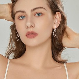 ALEXCRAFT Earrings Silver 925 Hanging Square Hoop Earrings with Pendant for Women Gift for Women Girlfriend Mum Girls, White Gold