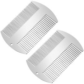 Lunhoo 2 Pack Hair & Beard Comb, Stainless Steel Combs, Anti-Static Dual-Sided Tooth Hairbrush for Men (Silver)