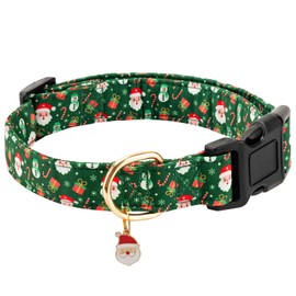 Jelwuion Christmas Dog Collar,Adjustable Cute Puppy Collar with Santa Claus Patterned Design for Small Medium Large Dogs,Soft Pet Collar with Safety Buckle for Girl Boy Dogs (Green Santa, S)