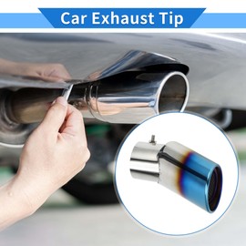 VekAuto 1 Pc Curved Slant Cut Exhaust Tip 2.9" Inlet 4.0" Outlet 6.9" Length Tailpipe Universal Car Bolt on Stainless Steel Burnt Blue Rear