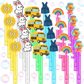 Foilswirl 24 Pcs Mini Cartoon Bubble Wands Bulk Cartoon Party Favors for Outdoor Summer Classroom Birthday Party Supplies Kids Goodie Bags Filler Stuffer Activity Prizes, 6 Styles