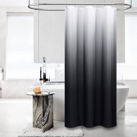 BTTN Fabric Shower Stall Curtain - 36x72 Inch Narrow Ombre Linen Textured Weighted Shower Curtain Set with 6 Plastic Hooks, Half Hotel Camper Decorative Polyester Shower Curtains for Bathroom - Black