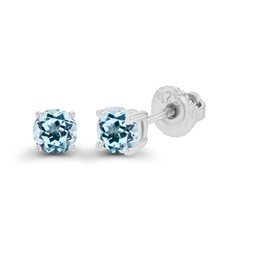 925 Sterling Silver 4mm Round Natural Sky Blue Topaz December Birthstone Screwback Stud Earrings