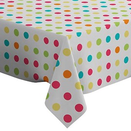 Q-Beans Rectangle Decorative Tablecloth [Size: 52 x 70 inch], Washable and Reusable Table Cloth Cover for Indoor and Outdoor (Polka Dot Circles)