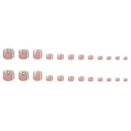 False Toenails With Glue - Nude French Toe Nails False Glossy Rhinestones - Short Square Press On Nails With Glue - Glitter Summer Stick On Toenails - Full Cover Fake Toe nails For Women Nails Art