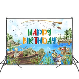 Fitumiw Fishing Birthday Backdrop 7x5ft Gone Fishing Happy Birthday Background Party Decorations Fishing Theme Birthday Banner Photo Booth Props