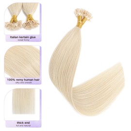 Sindra Blonde U Tip Hair Extensions Real Human Hair 50 Strands 50g Pre Bonded Hair Extensions Platinum Blonde Keratin Hair Extensions #60 18inch
