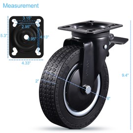 Heavy Duty 8 Inch Caster Wheels Set of 4 Industrial Swivel Locking Casters with Brake 3200 Lbs Load Capacity Rubber Wheels for Cart, Furniture, Workbench Outdoor Black Castors, Includes Bolts & Screws