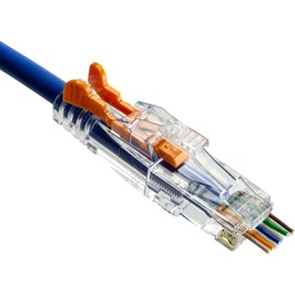 NTW Gold Plated Lockable CAT5 RJ45 Pass Through Connectors (10 Pack), EZ to Crimp Modular Plug with Boots for Solid or Stranded UTP 24 AWG Cable