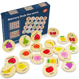 VOAOV Memoria Animales, 20 Piezas Tarjetas A Juego De Animales, Actividad Educativa Juegos Mesa para Niños, Juego De Memoria con Tarjetas De Imagen De Animales, Fruta