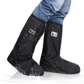 Waterproof Shoe Covers Reusable for Rain Snow Outdoor Non-Slip Waterproof Protection from Toe to Calf for Men Women, black