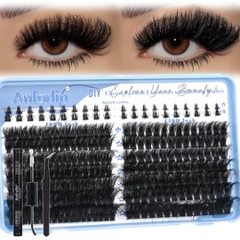 Fluffy Lash Extension Kit with Bottom Lashes 100D+150D Thick Lash Clusters 14-25mm Individual Lashes 264Pcs Eyelash Clusters Kit D Curl Lash Extension DIY at Home by Anforlin