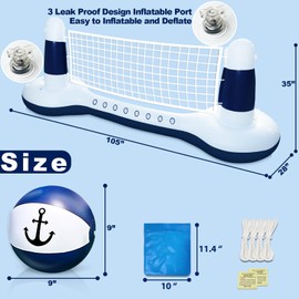 Large Inflatable Pool Volleyball Net Pool Float Set with 9" Anchor Ball, 2 Weight Bags & Yacht Design – Floating Swimming Game Toy for Adults & Kids, Perfect for Summer Water Sport Pool Party