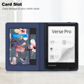 Fintie Case for Pocketbook Verse Pro/Verse (2023)/Verse Pro Color (2024) eReader - Kickstand Protective Case with Card Slot Wrist Strap and Stand Function, Blooming Hibiscus