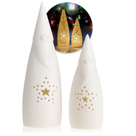 com-four® 2 x LED Santa Claus with Timer - Ceramic Decoration for Christmas - Premium Decorative Stand with LED Lighting (Pack of 2 - Santa Claus)