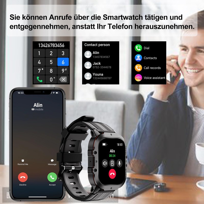 LEMFO C26 Men's Smartwatch with 1.96 AMOLED Screen, Phone Function,