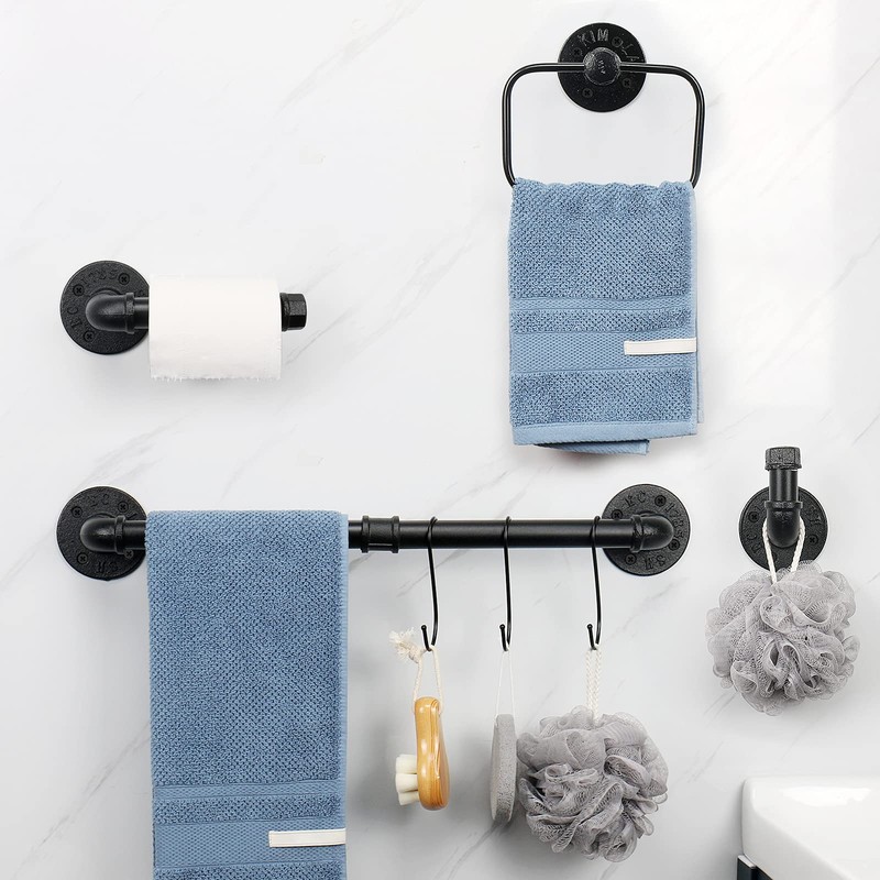 Jeasor 4-Pieces Industrial Pipe Bathroom Towel Ring Kit DIY Wall