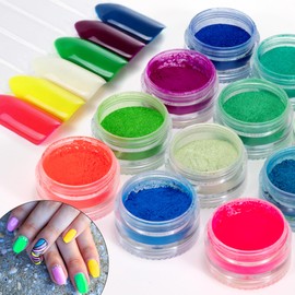 Nail Glitter Powder Fluorescent Nail Glitter Neon Phosphorus Pigment Powder for Manicure Face Eyes Hair Nail Art Decoration 24 Colours