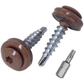 SKIR'CO Pack of 40 Roofing Screws 4.8 x 28 mm Painted Self-Drilling Screws with EPDM Washers, Torx Head (Light Brown RAL 8025)