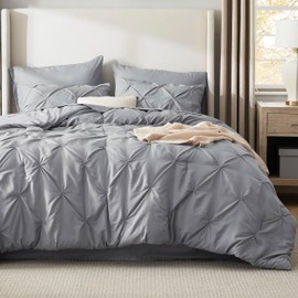 Bedsure Bedsure Queen Comforter Set Grey - Bed in a Bag Queen Size 7 Pieces, GentleSoft? Pintuck Bed Set Gift for Family, Pinch Pleat Grey Comforter with Sheets, Pillowcases & Shams