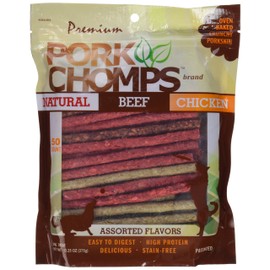 Pork Chomps Dog Chews, 5-inch Munchy Sticks, Assorted Flavors, 50 Count (Pack of 1)
