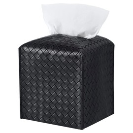 CLARITYKG Caja de Pañuelos Cuero PU, Dispensador de Toallas Papel, Dispensador de Toallitas Sanitas, Caja Almacenamiento Pañueloscon para Dormitorio del BañO de la Oficina en el Hogar Cocina (Negro)