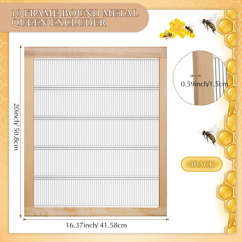 Gisafai 4 Pack 10 Frame Wooden Bound Metal Queen Excluder