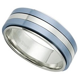 Fantasy Forge Jewelry Minimalist Light Blue Spinner Ring Womens Mens Stainless Steel Classic Sky Anti-Anxiety Band Sizes 5-9.5 (7.5)
