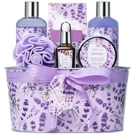 Canastas de regalo de baño para mujeres, regalos relajantes de spa de lavanda, canasta de regalo de spa de baño para mujeres, regalos de autocuidado, paquete de cuidado, productos de spa para el hogar