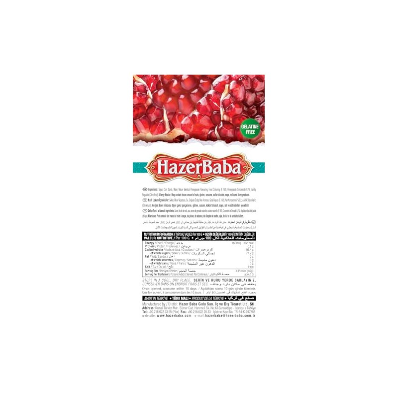 Hazer Baba Turkish Delight Candy, Real Pomegranate Flavor, Gourmet Snack